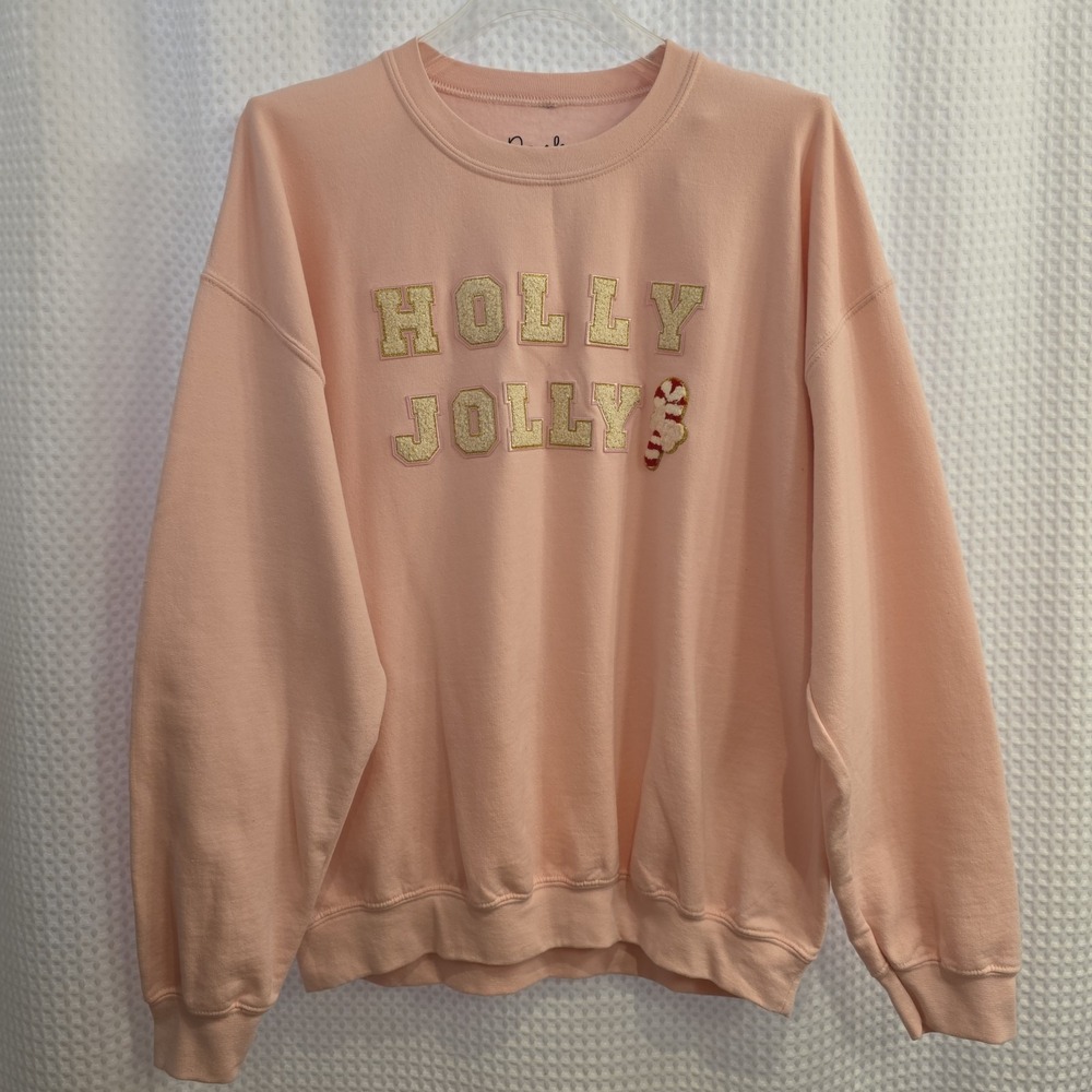 EXCELLENT Jolly Cute Pink Christmas Sweatshirt for Women XL‎ Holiday Candycane